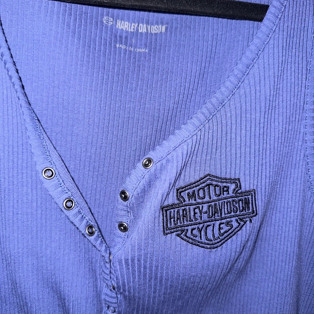 Harley-Davidson Women's embroiders logo Blue Ribbed Bodysuit L NWT - Picture 2 of 9